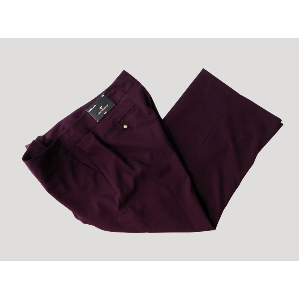 Worthington Cropped Pants Size 14 Burgundy Plum Purple Wide Leg Poly Blend NWT - Picture 1 of 7